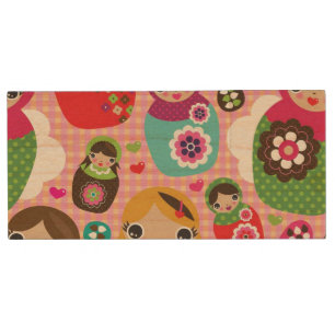 Russian doll illustration background wood flash drive