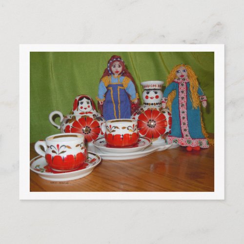 Russian Doll Tea Time Postcard