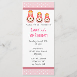 Russian Dolls Birthday Invitation Pink Polka Dot