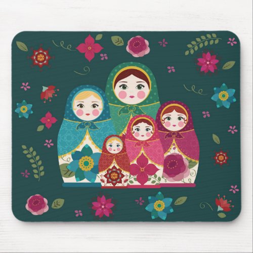 Russian Dolls Green Mouse Pad