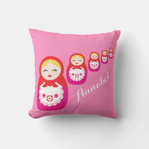 Russian dolls red pink custom name pillow