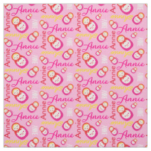 Russian dolls red pink typographic name fabric