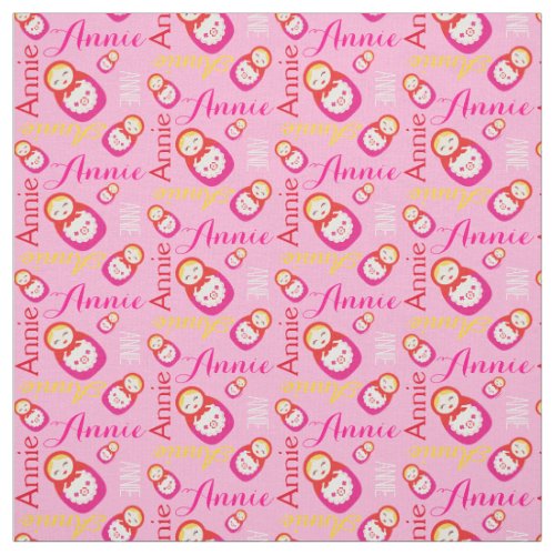 Russian dolls red pink typographic name fabric
