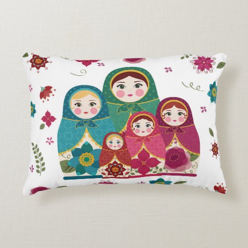 Russian Dolls White Accent Pillow