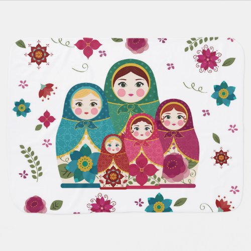 Russian Dolls White Baby Blanket