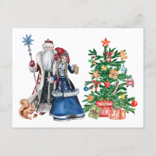 Russian Father Frost and Snegurochka Christmas Holiday Postcard