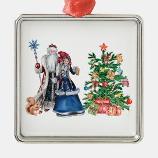 Russian Father Frost and Snegurochka Christmas Metal Ornament