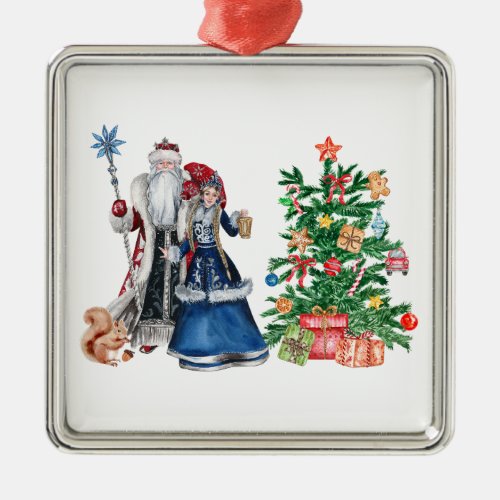 Russian Father Frost and Snegurochka Christmas  Metal Ornament