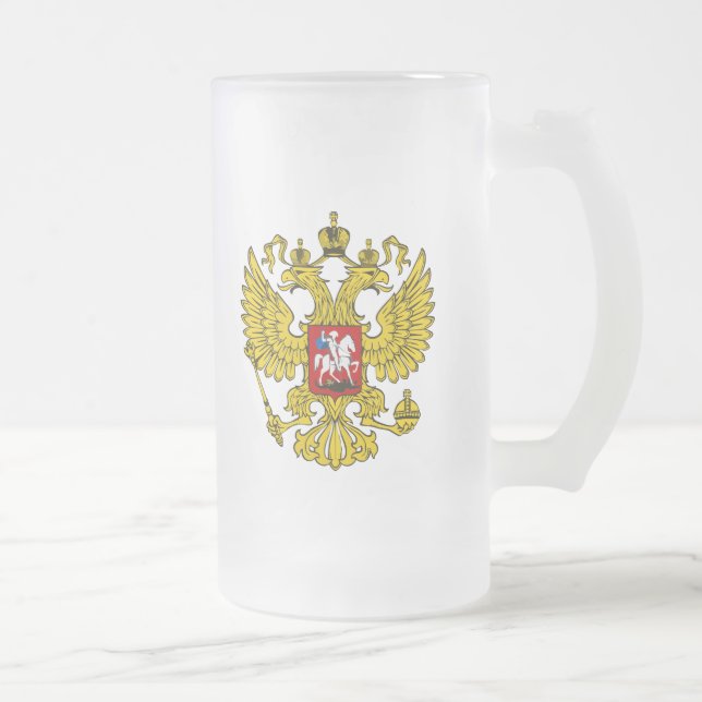 Russian Federation Coat of Arms Frosted Glass Beer Mug (Right)