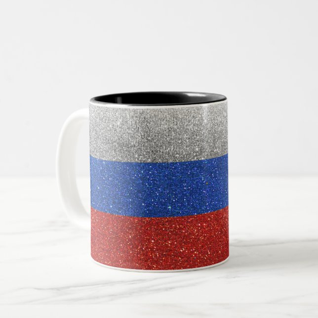 Russian Flag of Russia Glitter Home Office Coffee Two-Tone Coffee Mug (Front Left)