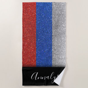 Russian Flag of Russia Moscow Glitter Summer Party Beach Towel