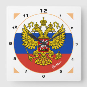 Russian Flag, Russia patriotic Home / design Square Wall Clock