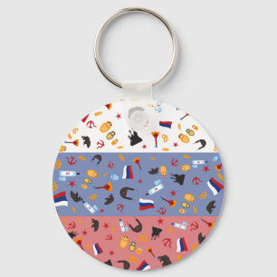 Russian Flag with stereotypes of the country Keychain