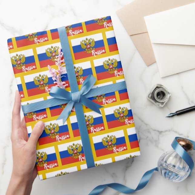 Russian Flag Wrapping Paper, Golden, Russia Paper (Gifting)