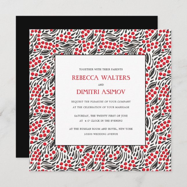 Russian  Folk Art Berry and leaves Wedding Invita Invitation (Front/Back)