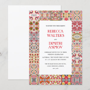 Russian Folk Art  Khokhloma Border  Wedding Invitation