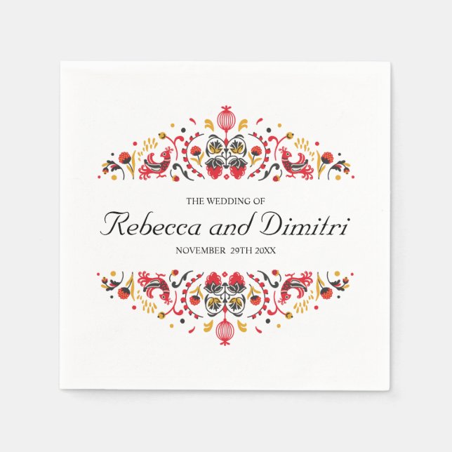 Russian Folk Art Khokhloma  Elegant Wedding Napkins (Front)