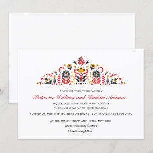 Russian Folk Art Khokhloma Flower Wedding Invitation
