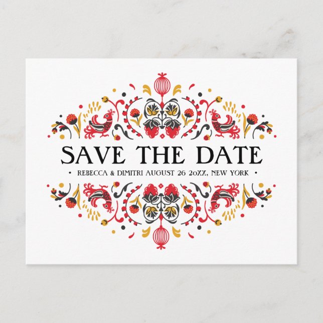 Russian Folk Art  Khokhloma Wedding Announcement Postcard (Front)