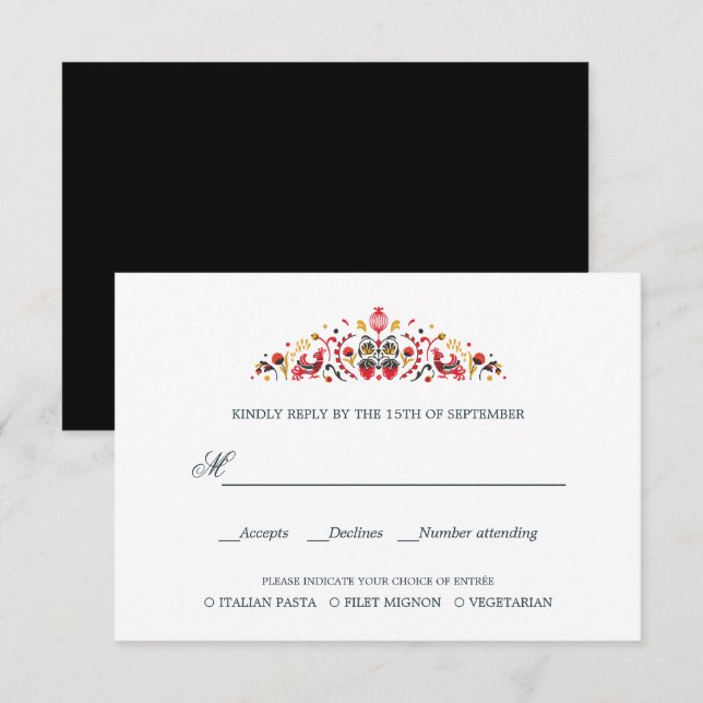 Russian Folk Art  WEDDING RSVP MEAL CHOICE Card (Front/Back)