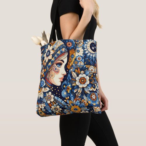 Russian Folklore Gzhel Bohemian Chic Fashion art Tote Bag