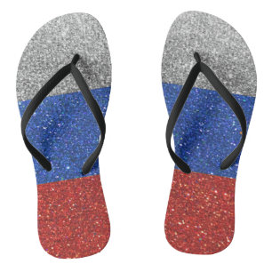 Russian Goddess Glitter Russia Flag Beach Babe  Flip Flops