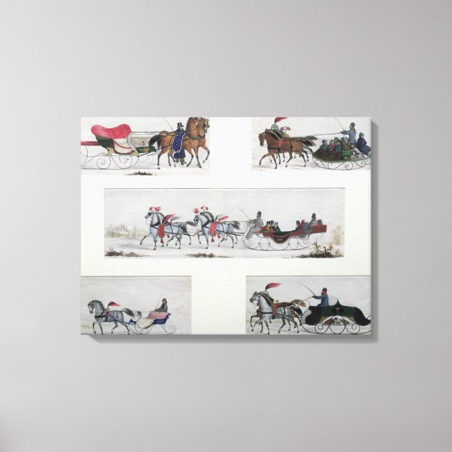 Russian Horse Drawn Sleighs Canvas Print (Front)
