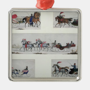 Russian Horse Drawn Sleighs Metal Ornament