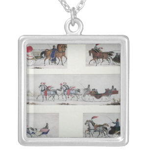 Russian Horse Drawn Sleighs Silver Plated Necklace