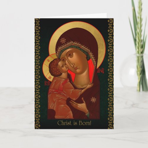 Russian icon Christmas card with Theotokos