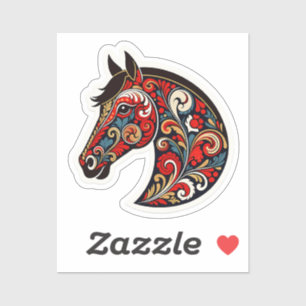 Russian Khokhloma Floral Horse Head Folk Art Stick Sticker