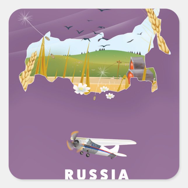 Russian Map travel poster Square Sticker (Front)