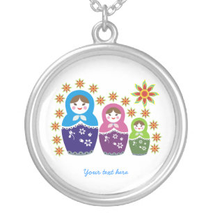 Russian Matryoshka Dolls custom silver pendant