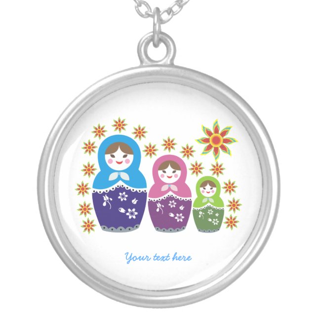 Russian Matryoshka Dolls custom silver pendant (Front)