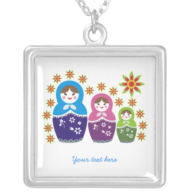 Russian Matryoshka Dolls custom silver pendant (Front)