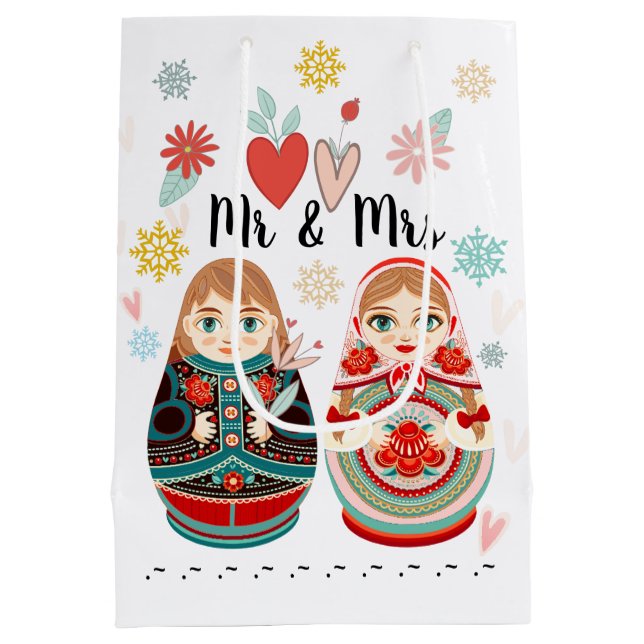 Russian Matryoshka Dolls Mr & Mrs Personalized Medium Gift Bag (Back)