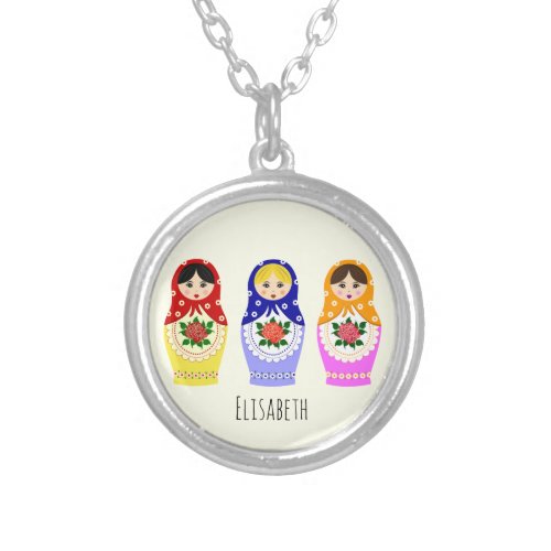 Russian matryoshka dolls name silver plated necklace