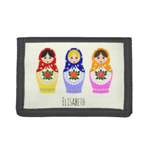 Russian matryoshka dolls name tri-fold wallet