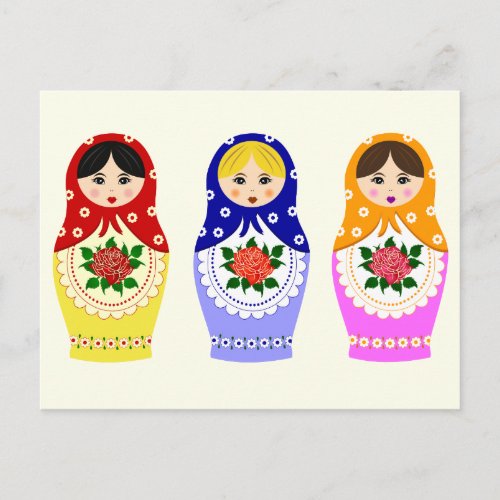 Russian matryoshka dolls postcard