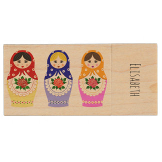 Russian matryoshka dolls wood USB flash drive