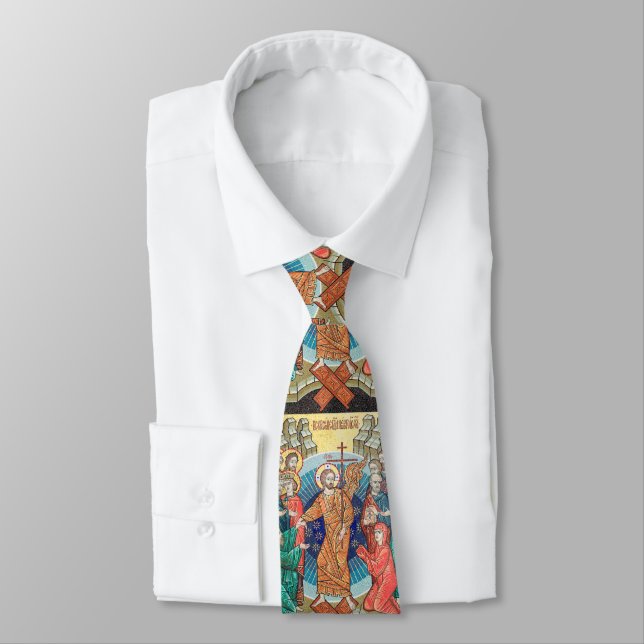 Russian mosaic icon neck tie (Tied)