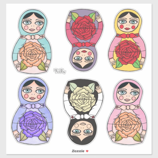 Russian Nesting Matryoshka Dolls Illustrated Sticker (Sheet)