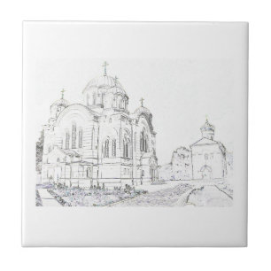 Russian Orthodox Church Architecture Sketch Ceramic Tile