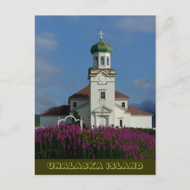 Russian Orthodox Church in Summer with Fireweed Postcard (Front)