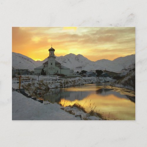 Russian Orthodox Church winter sunrise Postcard