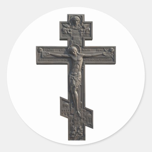 Russian orthodox cross classic round sticker