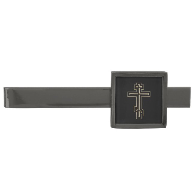 Russian orthodox cross silver finish tie bar (Front)