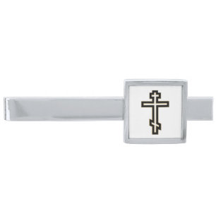Russian orthodox cross silver finish tie bar