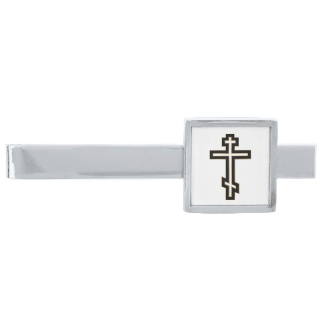 Russian orthodox cross silver finish tie bar (Front)