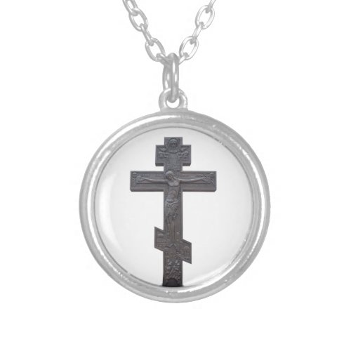 Russian orthodox cross silver plated necklace